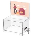 YOUEON Acrylic Donation Box with Lock and Sign Holder 6.3x4.5x4 Inches Clear Ballot Box, Suggestion Box Comments Box Locking with 2 Keysfor Ticket Vote, Coin, Card, Lottery, Money Collection, Donation