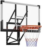 54" Wall Mounted Basketball Hoop, 8-10 FT Adjustable Height Shatterproof PC Backboard Basketball Goal with 18 Inch Solid Rim for Indoor & Outdoor Use