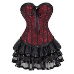 Grebrafan Burlesque Renaissance Corset Bustier with Multi Layer lace Skirt (US(14-16) 3XL, Red)