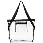 VASCHY Clear Tote Bag, Heavy Duty Beach Bag Transparent Handbag for Women Stadium Approved See Through Shoulder Bag Waterproof Toiletry Bag for Travel,Work,Sports,Concert(Black)