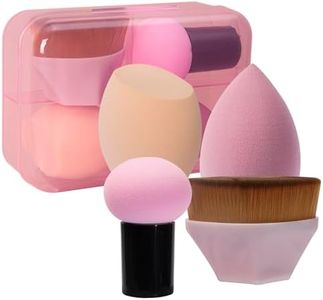 Aivino 3+1 Makeup Sponge & Foundation Makeup Brush Pink 4 Pcs Set | Latex Free and High-definition Beauty Sponge for Blending | Makeup Sponges For Liquid, Cream, and Powder, Multi-colored | Foundation Brush Makeup Brush Perfect For Blending