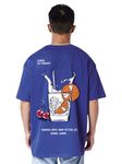 Veirdo® Pure Cotton Half Sleeve Round Neck Oversized Fit Graphic Print Royal Blue T-Shirt Men/Boys (OS_V_GLSMLK_DB_S) (Available in from S to 2XL)