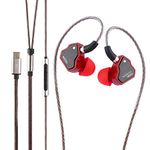 Linsoul 7Hz Salnotes Zero HiFi 10mm Dynamic Driver in-Ear Earphone IEM with Metal Composite Diaphragm Stainless Steel Faceplate Detachable 2Pin OFC Cable (Red, with Mic, Type C)