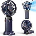 Autbye Mini Handheld Fan, Small Portable Fan USB Rechargeable, Powerful Personal Fan with Base, 5 Speeds Lightweight Hand Fan for Travel Makeup Eyelash Fan for Stylish Kids Girls Women (Blue)