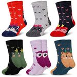 Eocom Kids Wool Socks For Boys Girls Warm Hiking Thermal Winter Cozy Soft Thick Toddlers Crew Boot Socks 6 Pairs, Heart Animal, 8-12 Years