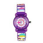 JIAN YA NA Children's Watch Time Teacher Waterproof 3D Cute Cartoon Design Round Dial Silicone Rubber Jelly Color Watch Quartz Wristwatch for Little Girls Boy Kids Children (Purple(Little Girl))