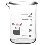 stonylab Glass Beaker, 1 Pack Borosilicate Glass Graduated Low Form Griffin Beaker with Pouring Spout Lab Beaker, 50 ml