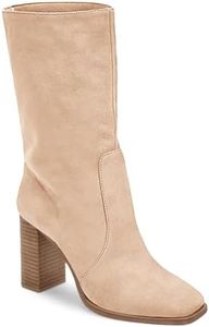 Juliet Holy Women’s Mid-calf Boots Chunky Stacked Heel Square Toe Side Zipper Slip-on Suede Winter Booties
