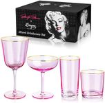 Dragon Glassware x Marilyn Monroe Pink Drinkware Set of 4 - Includes a Stemmed Wine Glass, Martini Glass, Whiskey Glass & Drinking Glass