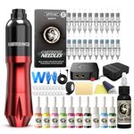 Wormhole Tattoo Kit Tattoo Pen Kit 20 Tattoo Cartridge Needles 10 Color Inks with Foot Pedal, Power Supply, RCA Cord, Tattoo Gun Kit for Artists and Beginners WTK079