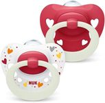 NUK Signature Night Baby Dummy | 18-36 Months | Soothes 95% of Babies | Heart-Shaped BPA-Free Silicone Pacifiers | Glow-in-The-Dark | Includes Case | Red Hearts | 2 Count