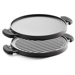 Tramontina Titanex 30 cm Pre-Seasoned Cast Iron Reversible Grill Pan/Tawa, Non-Toxic, Snap-on Cool Touch Grips, Long Heat Retention, Ridges for Texture & Fat Release, Spill-Free Cooking w/Side Wall