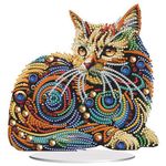 Eiflow Tabletop Diamonds Painting Kit Animal Ornament, 7.4x7.4inch Stand Up Diamond Art Kit for Adults Cat, DIY Special Gem Painting Desk Placement Board Kit