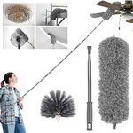 Microfiber Duster, Necomi® with Extension Pole(Stainless Steel) 30 to 100 Inches, Reusable Bendable Dusters, Washable Lightweight Dusters for Cleaning Ceiling Fan (3PCS)