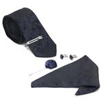 LOUIS STITCH Blue Italian Silk Tie Set for Men | Includes Pocket Square, Cufflinks, Chrome Tiepin, Brooch | Premium Leather Casual, Fashion, Semi-Formal Tie British Design, Suit Accessories-BU024CP