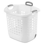 Sterilite 1.75 Bushel Ultra Wheeled Laundry Basket, Handle and Wheels for Easy Rolling of Clothes to and from the Laundry Room, Plastic, White, 4-Pack