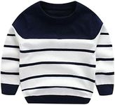 Peecabe Kids Boys Cable Knit Sweater Long Sleeve Round Collar Striped Sweatshirt Baby Cotton Pullover Sweater Spring 1-5T, Navy, 5 Years