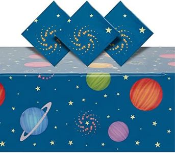 BLUE PANDA 3 Pack Plastic Outer Space Tablecloths, Disposable Planets Table Covers for Galaxy Birthday Party Decorations (54 x 108 in)