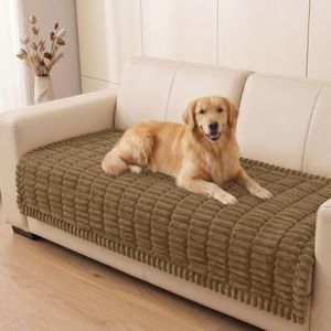 Smiry Couch Cover for Dogs Washable, Non Slip Fuzzy Pet Couch Covers for 3 Cushion Sofa Pet Friendly, Thick Soft Sofa Slipcovers Cushion Protector (Mocha Brown, 35.4" x 95")