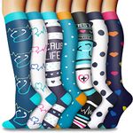 7 Pairs Graduated Compression Socks Women and Men Circulation 20-30 mmHg, Compression Stockings for Support Running Nurse Travel (Nurse, S/M)