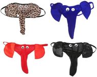 CCBFY 4-Pack Men Lingerie G-String T-Back Thongs Underwear Elephant Pants Briefs Bottom 4 Piece Set (Black Blue Red Leopard)