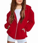 Arshiner Tween Girls Thick Zip Up Hoodie Sweatshirt Red Christmas Basic Hoodies with Kangaroo Pocket for 12-13 Years