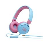 JBL Jr 310 Children's Over-Ear Headphones with Aux Cable and Built-In Microphone, Blue and Pink