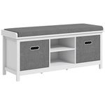 HOMCOM Shoe Bench with Seat, Shoe Storage Bench with Cushion, 2 Drawers and Adjustable Shelf for Entryway, Hallway, Living Room, Bedroom, White