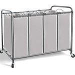 STORAGE MANIAC Laundry Sorter 4 Section with Heavy Duty Rolling Wheels for Clothes Storage, Grey