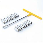 ziodic Chrome Vanadium Steel T Spanner Socket Type T Shaped Handle Wrench Spanner 13 Pcs Socket Multipurpose 8Mm - 19Mm 1/2" Socket Tool Set, Hex End
