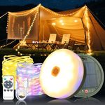 Outdoor Stowable Solar Camping String Lights RGBW 10m 100 LED Waterproof IP65 for Tent, Solar Camping Light with 10m RGBW String Light Reel, Solar Fairy Lights for Tree, Party, Wedding, Christmas