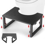 Bamboo Toilet Stool Foldable, 7 in, 8 in Or 9 in Adjustable Height Squat Stool Potty for Adults Kids, Sturdy Poop Step Stool for Bathroom, Improve Squatting Posture, Non-Slip, Full Black