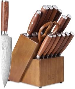 PAUDIN 16-Piece Kitchen Knife Set with Block, Built-in Sharpener, Ultra Sharp 5Cr15Mov Stainless Steel Chef Knives, Natural Wood Handles, Steak Knives, Scissors & Honing Rod, Complete Cutlery Set