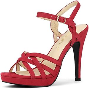 Allegra K Women's Strappy Platform Heels Red Stiletto Heel Sandals - 8 M US