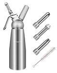 Whipped Cream Dispenser,Professional Cream Whipper, Stainless-Steel Whipping Siphon with 3 Decorating Nozzles, 1-Pint Gourmet Cream Whipper (Silver)