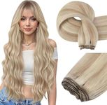 Easyouth Blonde Weft Human Hair Extensions Ash Blonde Highlight Sew in Hair Extensions Real Remy Weft Hair Extensions 18 Inch 100g