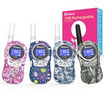 Walkie Talkie, QNIGLO 4Pcs Kids Best Walkie Talkies Rechargeable, Long Range Camouflage Walkie-Talkies for Kids Adults With Backlit 8 Channel PMR Supports VOX, Toys for Families Outside Adventures