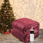 Flannel Electric Blanket Full Size with Double 10 Heating Setting Controllers Fast Heating Heated Blanket Throw for Bed Couch, 1/2/4/6/8H Auto Shut Off Settings, Machine Washable, 72"x84", Wine Red