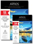 ARTIOS Mixed Media Cartridge Paper Combo - A3 (12 Sheets) + A4 (24 Sheets) 240 GSM Drawing Sheets for Artists, Ideal for Charcoal, Graphite, Acrylic, Watercolor, Gouache, Ink