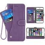 ELISORLI Compatible with iPhone 5S 5 SE 2016 5SE Wallet Case and Wrist Strap Lanyard Flip Card Holder Cell Accessories Phone Cover for iPhone5 iPhone5s iPhoneSE iPhone6se i 6SE iPhone5se-Purple