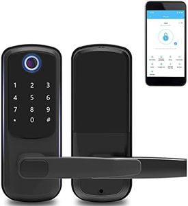 MINYII Smart Lock with Handle 5 in 1 Keyless Entry Door Lock Keypad Door Lock Fingerprint Door Lock with Bluetooth, APP Control, IC Card, Password and Keys, Easy to Install for Home&Office (Black 02)