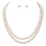 Rosemarie Collections Women's Double Strand Classic Simulated Pearl Necklace And Earring Jewelry Gift Set, 20"+2.5" Extender, 6mm, Metal Glass, Created Pearl