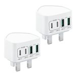 2-Pack 40W USB C Plug Fast Charge, 4-Port Multi Charger Plug UK Charing Plug Dual Port Type C PD Power Adapter +Micro USB Plug Multiple Wall Plug for iPhone 15 14 13 12 11 Pro Max XR XS, iPad,Samsung