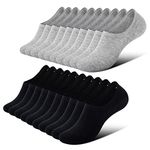 FALARY No Show Socks Mens Women Invisible Trainer Low Cut Ankle Loafer Boat Footies Non-Slip Graps Casual 10 Pairs_Grey_Black_9-11