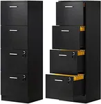 DWVO 4-Drawer File Cabinet with Lock, Filing Cabinet for Letter A4-Sized Files, Set of 2, Upgraded, Black