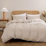 ATsense Duvet Cover King Size, 100% Washed Microfiber Like Cotton Super Soft and Breathable, 3 Piece Beige Comforter Cover Bedding Set, Simple Style Farmhouse Quilt Cover