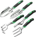 KisSealed Garden Tools Set,5 Pieces Heavy Duty Gardening Tools with Non-Slip Rubber Grip Including Trowel Transplanter Weeder Hand Fork Cultivator,Gardening Supplies Gifts Tools for Men Women