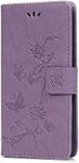 Thoankj Compatible with Huawei P Smart Phone Case, PU Leather Flip Notebook Wallet Cover Embossed Lotus Butterfly with Stand Card Holder Slot Folio Bumper Case for Huawei P Smart 2018 Light Purple