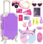 22 Pcs 18 Inch Girl Doll Suitcase Travel Play Set for 18 Inch Girl Doll Travel Luggage Accessories with Sunglasses Camera Pillow