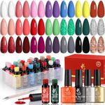 Lavender Violets 25 Pcs Gel Nail Polish Set,UV LED Soak Off Base,Glossy n Matte Top Coat,Blooming Gel Brush Pen Red Green Sliver Glittery Gold Classical White Pink Purple Grey Black Blue Nail Art C997